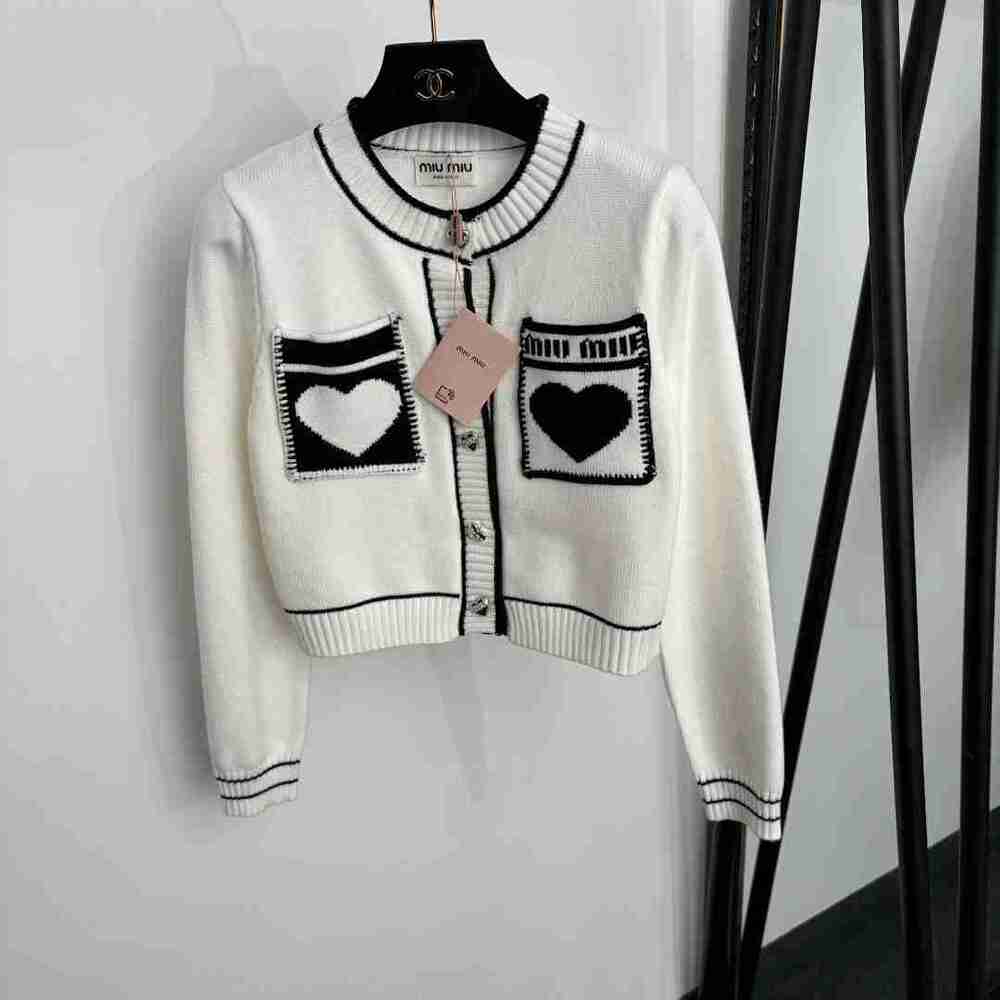 Miu Miu White Heart Pocket Cropped Cardigan